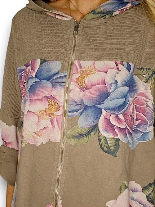 Helga May - Mocha Ombre Peony Patchwork Hoodie