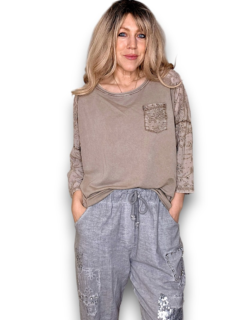 Helga May - Mocha Front Pocket Top