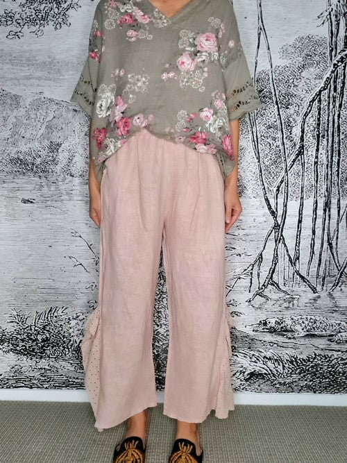 Helga May -  Pink Plain Lace Leg Pant