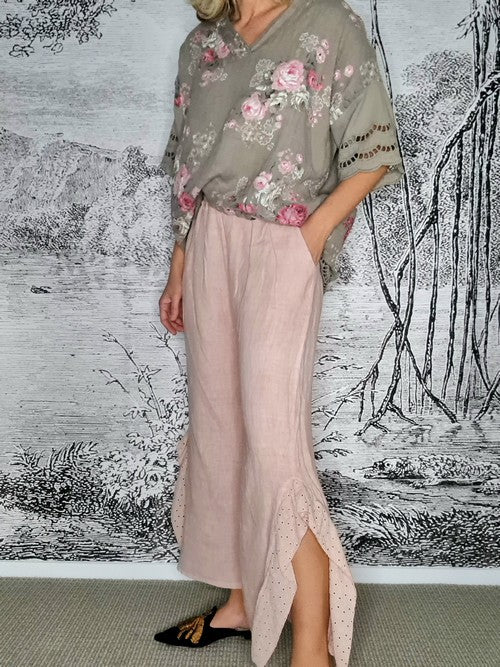 Helga May -  Pink Plain Lace Leg Pant