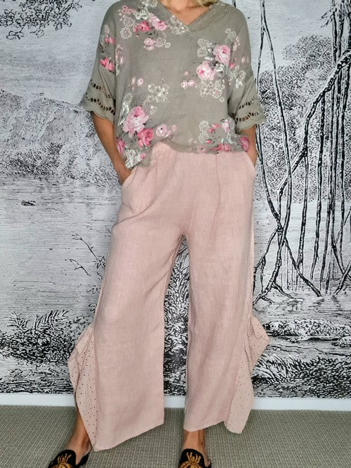 Helga May -  Pink Plain Lace Leg Pant