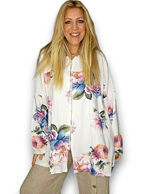 Helga May - White Ombre Peony Patchwork Hoodie