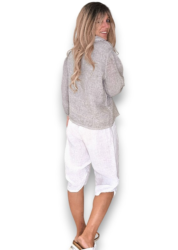 Helga May - White Plain Capri Linen Pants