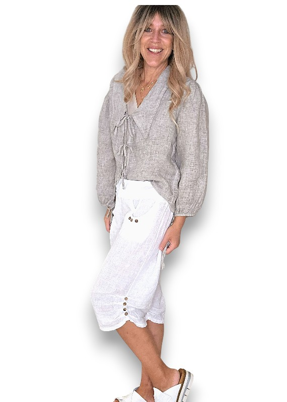 Helga May - White Plain Capri Linen Pants