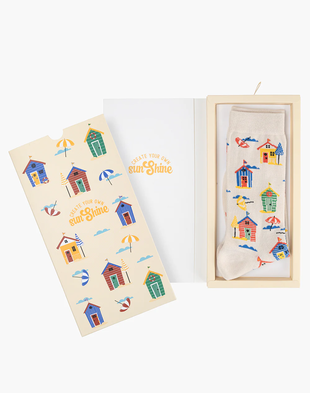 Socks Ladies - Beach Houses Bamboo Sock Card - Natural W2-8
