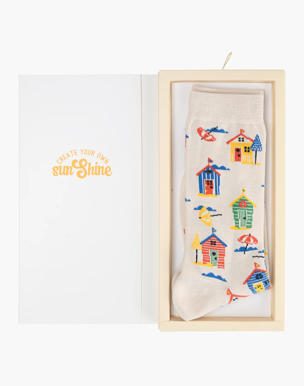 Socks Ladies - Beach Houses Bamboo Sock Card - Natural W2-8