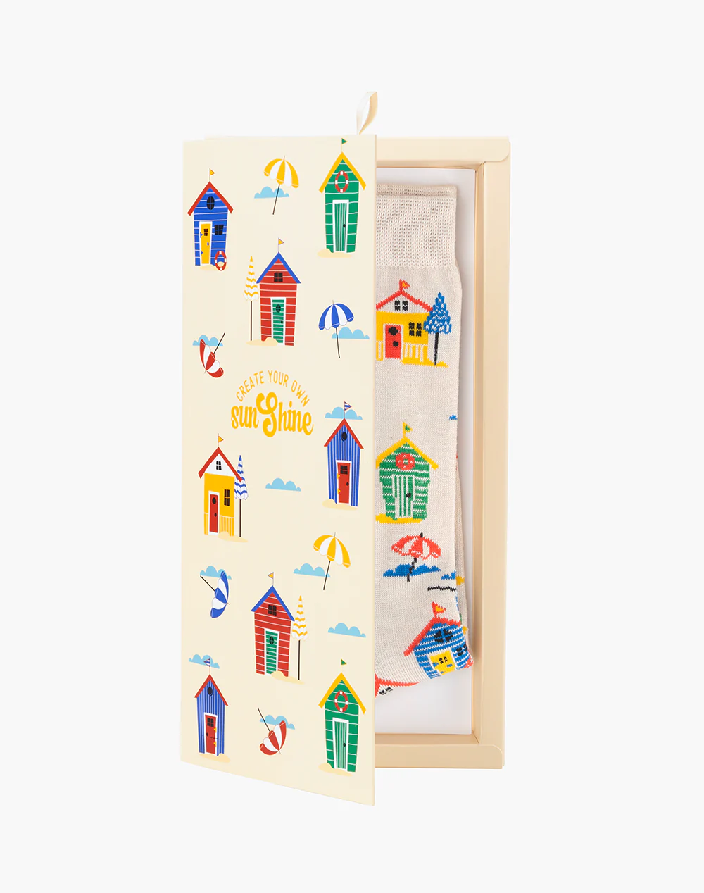 Socks Ladies - Beach Houses Bamboo Sock Card - Natural W2-8