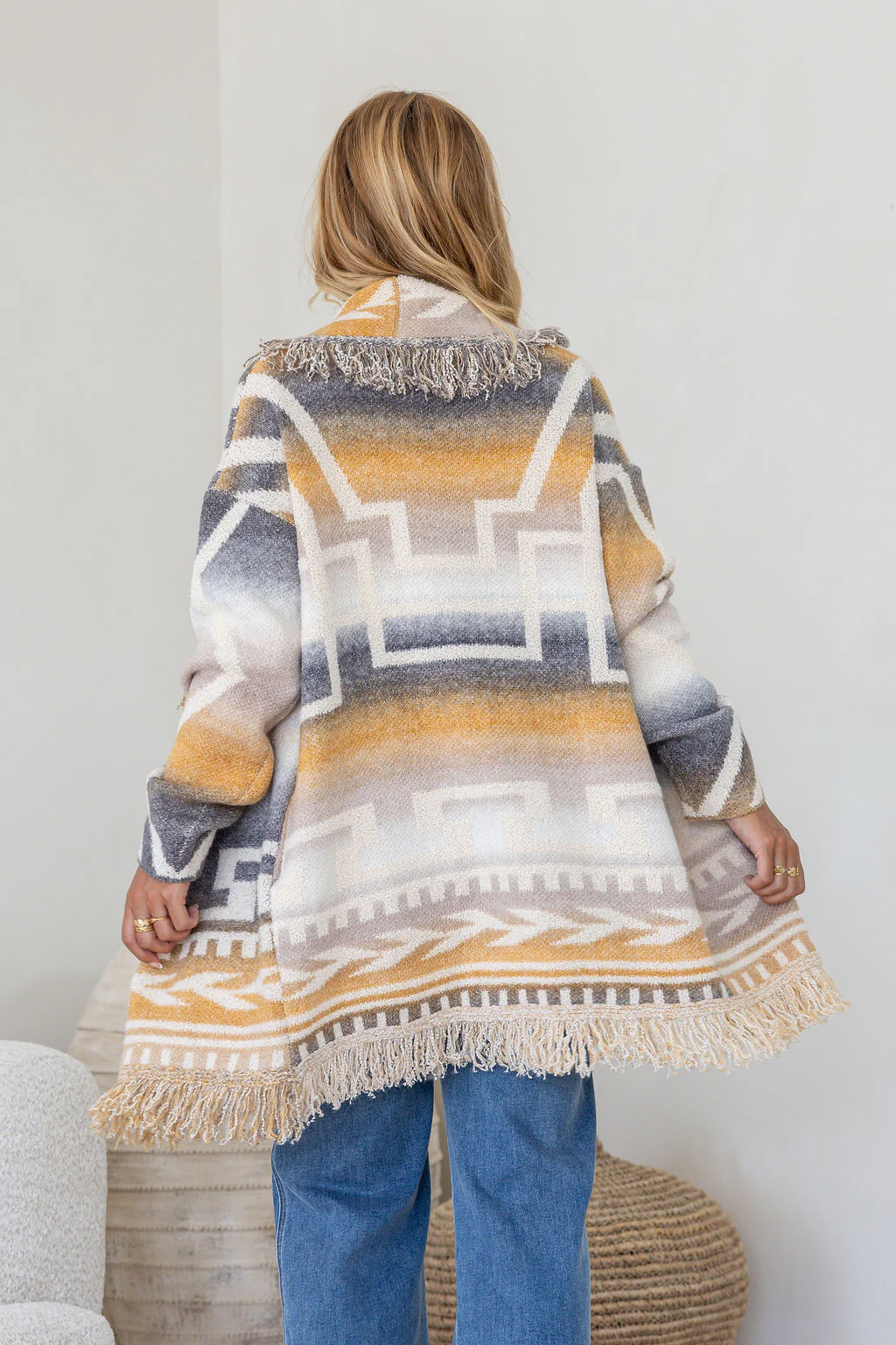 Cardigan - Sundance Fringe Classic Long Knit Cardigan with Pockets
