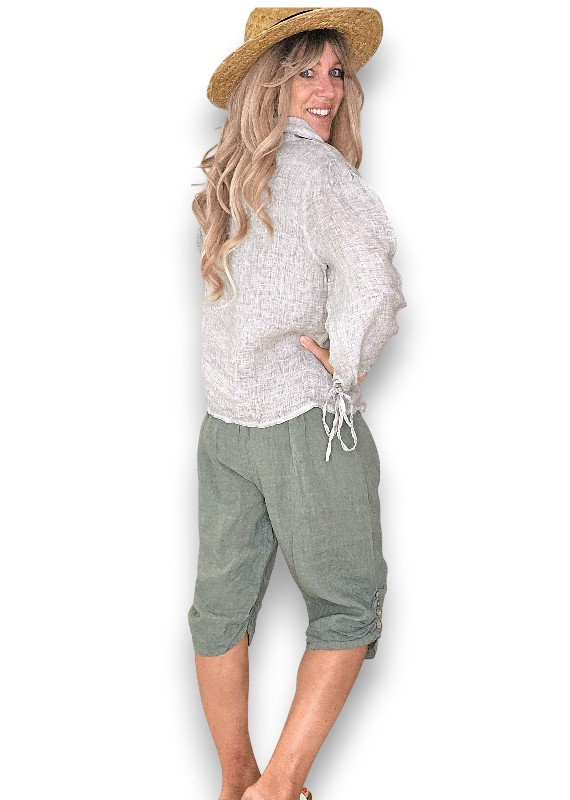 Helga May - Forest Plain Capri Linen Pant