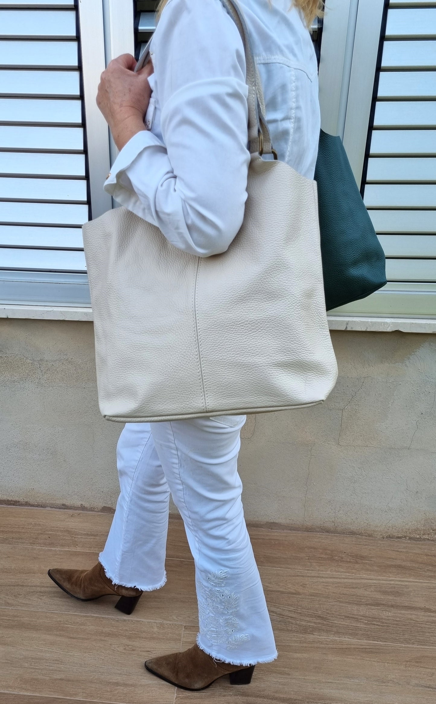 Italian Leather Cream Handbag