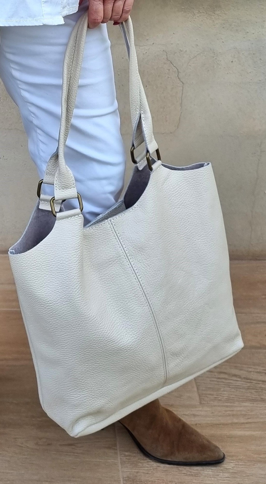 Italian Leather Cream Handbag