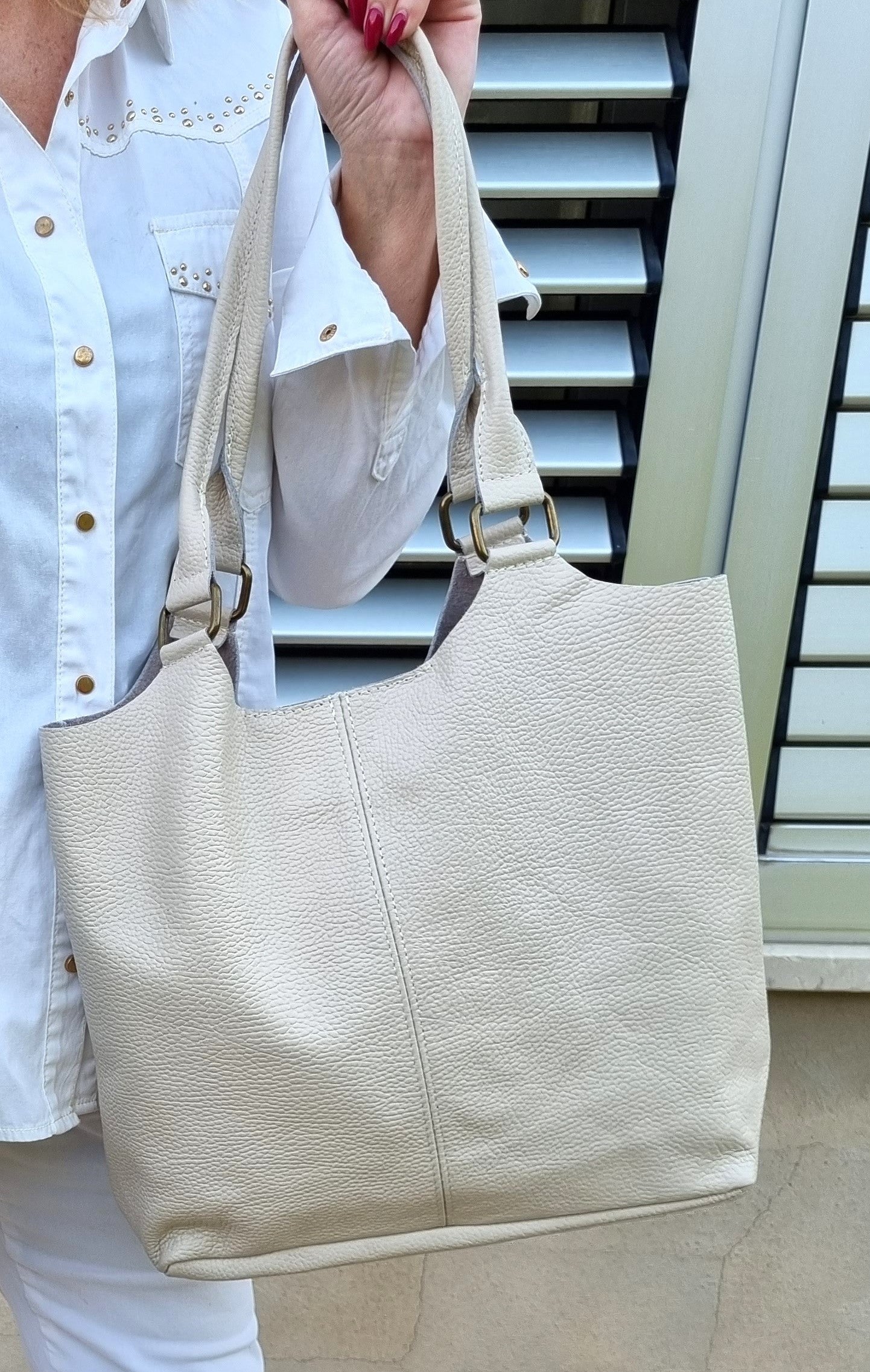 Italian Leather Cream Handbag