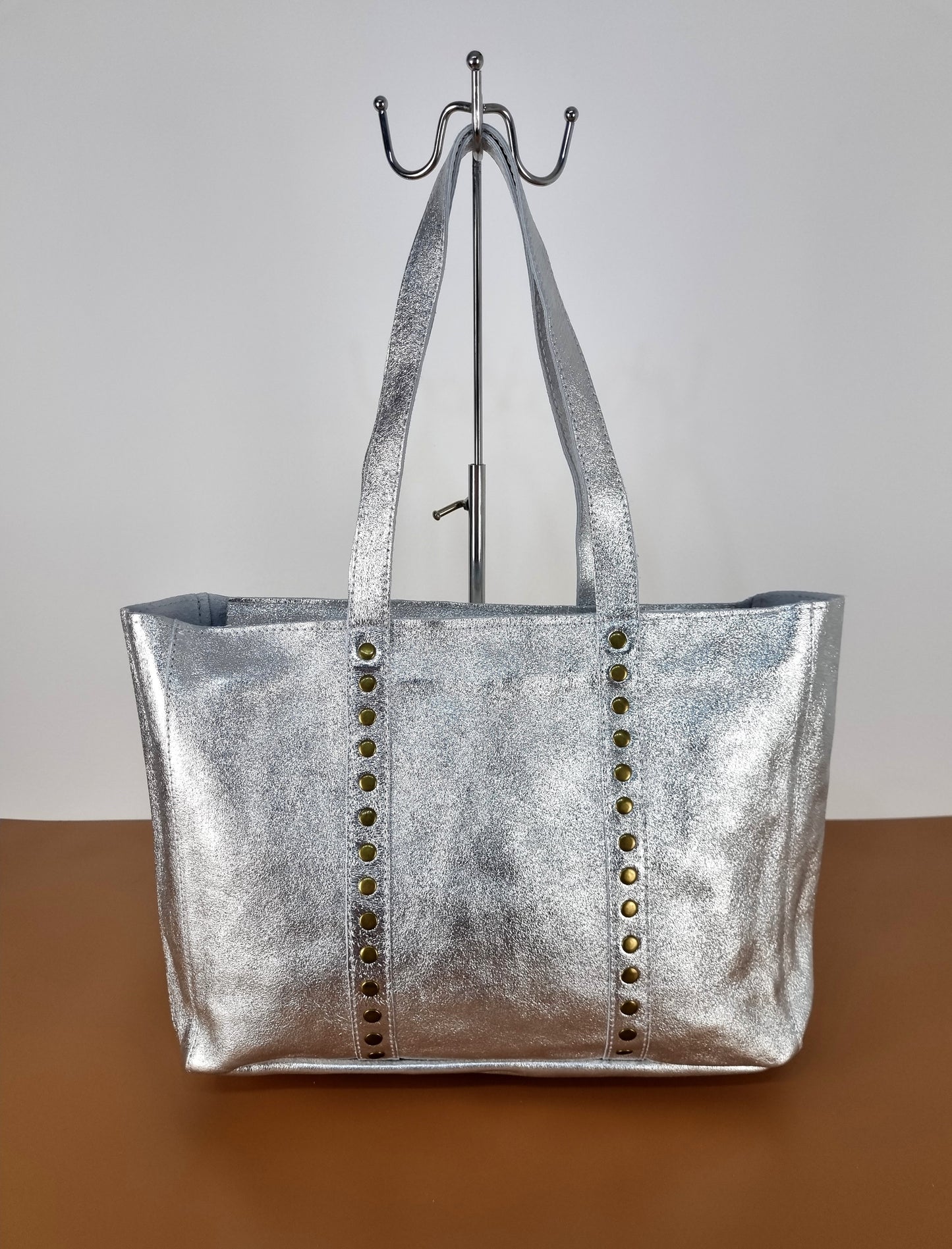 Italian Leather Silver Carry Bag