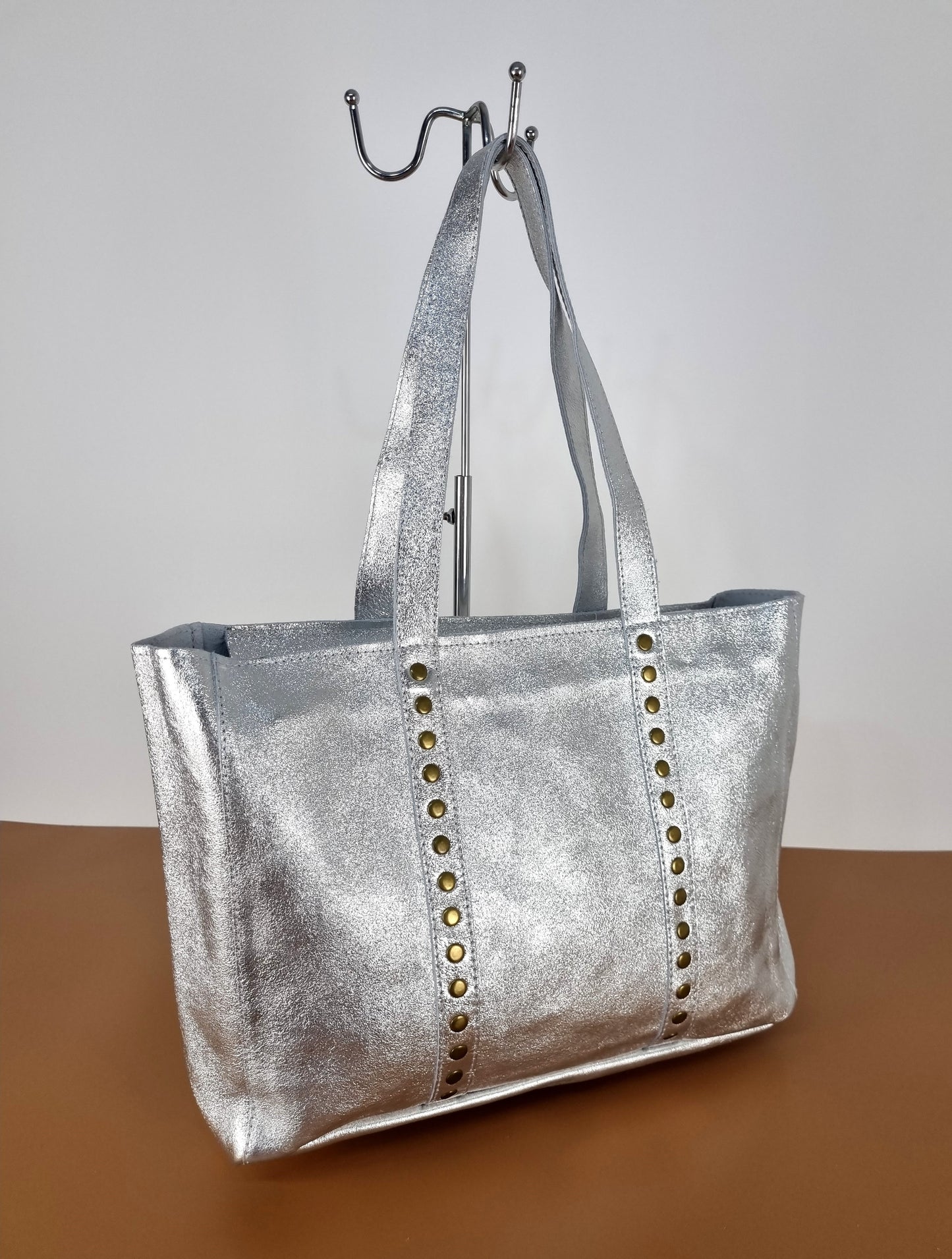 Italian Leather Silver Carry Bag