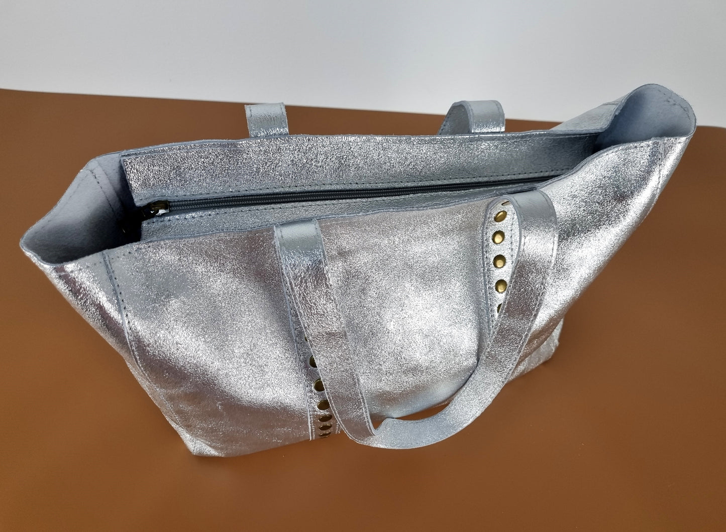 Italian Leather Silver Carry Bag