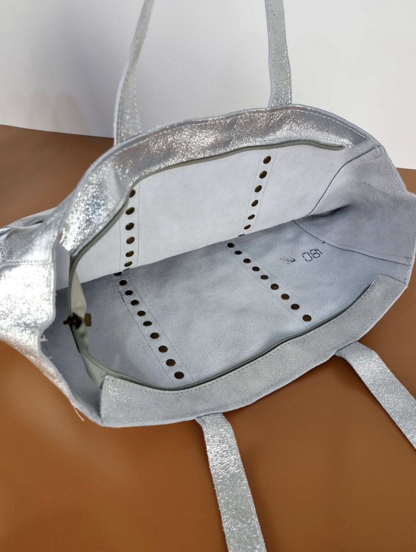 Italian Leather Silver Carry Bag