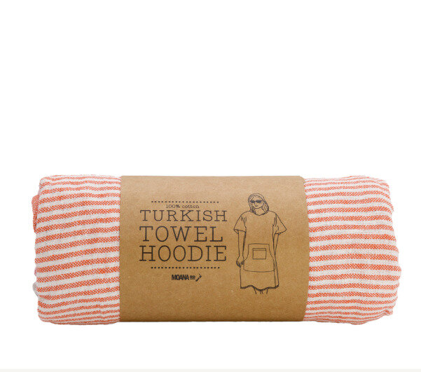 Moana Road - Turkish Towel Hoodie - Pink and Orange Striped