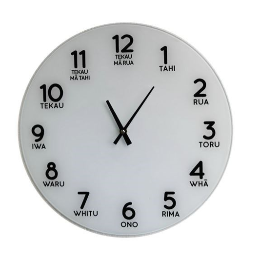 Moana Road Clock - White Glass Te Reo