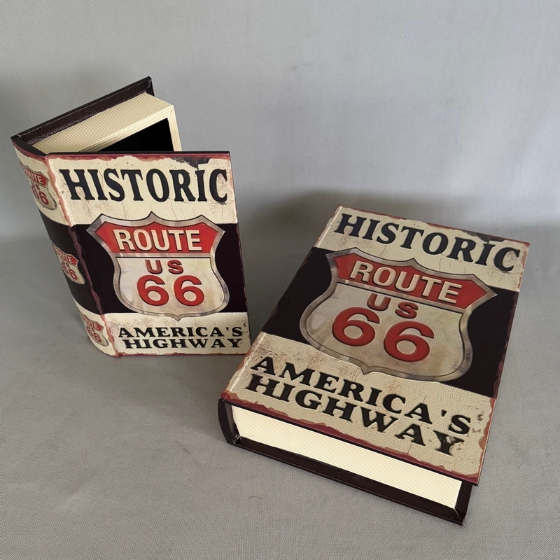 Route 66 Vintage Book Boxes - Set of 2 Hidden Storage Organisers
