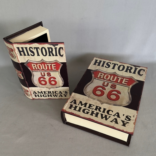 Route 66 Vintage Book Boxes - Set of 2 Hidden Storage Organisers