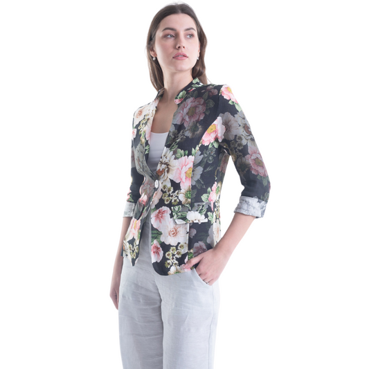 Vera May - French Floral Linen Jacket Black