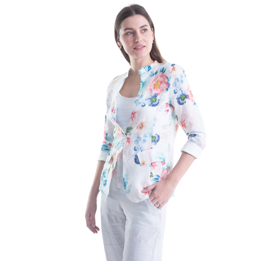 Vera May - French Floral Linen Jacket White