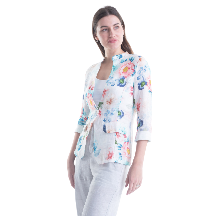 Vera May - French Floral Linen Jacket White