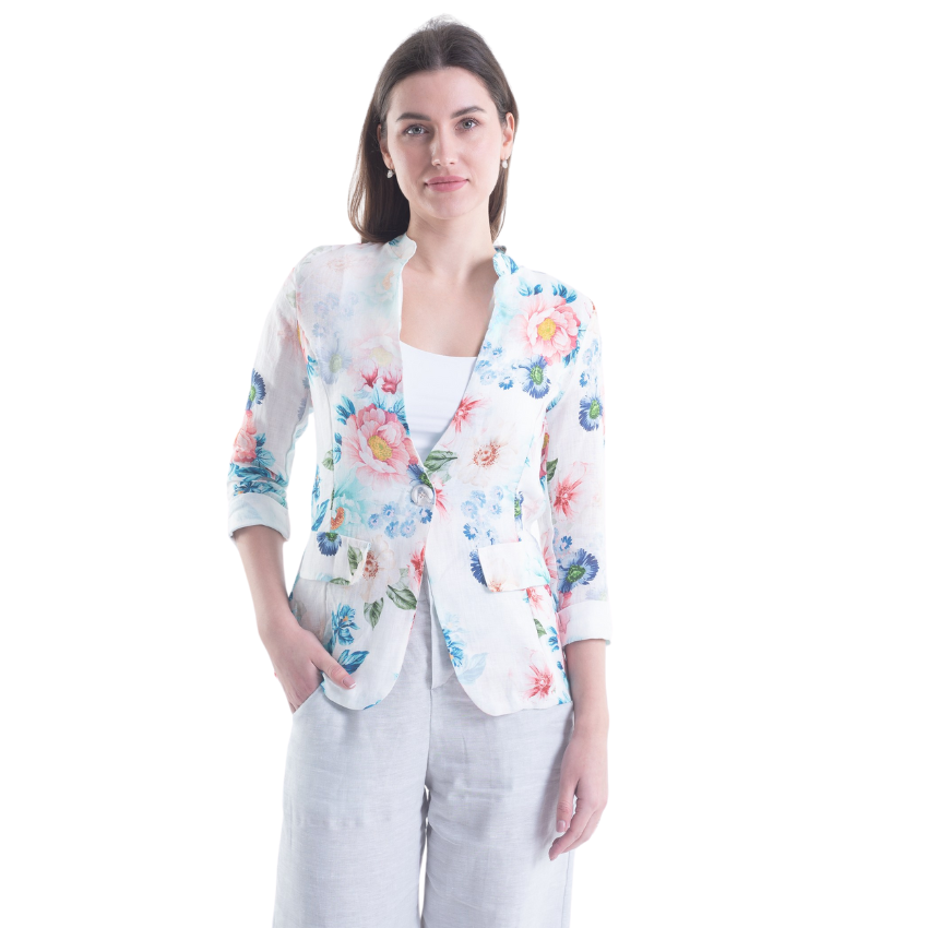 Vera May - French Floral Linen Jacket White